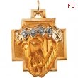 14K Yellow Gold Head Of Jesus Crown Cross Pendant With Diamond