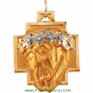 14K Yellow Gold Head Of Jesus Crown Cross Pendant With Diamond