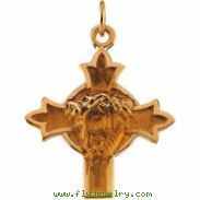 14K Yellow Gold Head Of Jesus With Crown Cross Pendant