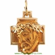 14K Yellow Gold Head Of Jesus With Crown Cross Pendant