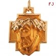 14K Yellow Gold Head Of Jesus With Crown Cross Pendant