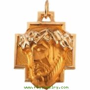 14K Yellow Gold Head Of Jesus With Crown Cross Pendant