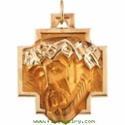 14K Yellow Gold Head Of Jesus With Crown Cross Pendant