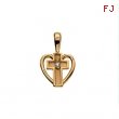 14K Yellow Gold Heart Shaped Cross Pendant With Diamond