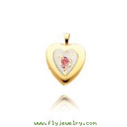 14K Yellow Gold Heart-Shaped Enameled Rose Locket