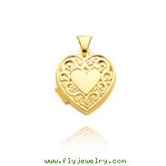 14K Yellow Gold Heart-Shaped Scroll Trim Locket