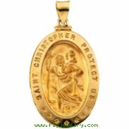 14K Yellow Gold Hollow Oval St. Christopher Medal