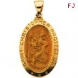 14K Yellow Gold Hollow Oval St. Christopher Medal