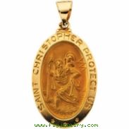 14K Yellow Gold Hollow Oval St. Christopher Medal