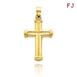 14K Yellow Gold Hollow Ribbed Cross Pendant