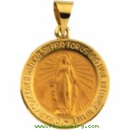 14K Yellow Gold Hollow Round Miraculous Medal
