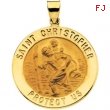 14K Yellow Gold Hollow Round St. Christopher Medal
