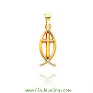 14K Yellow Gold Ichthus Fish with Cross Pendant