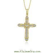 14K Yellow Gold Large Fancy Diamond Cross Necklace