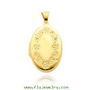 14K Yellow Gold Large Oval-Shaped Floral Trim Locket