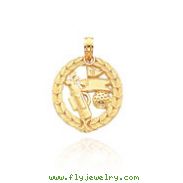14K Yellow Gold Laurel Golf Theme Pendant
