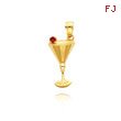 14K Yellow Gold Martini Glass with Red CZ Cherry Charm