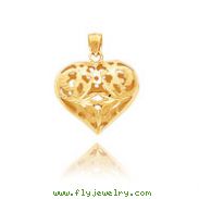 14K Yellow Gold Medium Filigree Diamond-Cut Heart Pendant