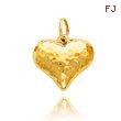 14K Yellow Gold Medium Hollow Hammered Heart Charm