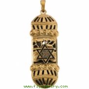 14K Yellow Gold Mezuzah Pendant With White And Blue Emamel