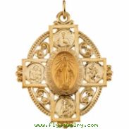 14K Yellow Gold Miraculous Cross Medal