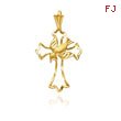 14K Yellow Gold Open Cross with Dove Pendant