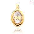 14K Yellow Gold Oval-Shaped Double Heart Mother of Pearl Locket