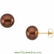 14K Yellow Gold Pair 09.00 - Freshwater Dyed Chocolate Cultured Pearl Earrings