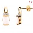 14K Yellow Gold Pair Cabochon Genuine Opal Pink Tourmaline & Diamond Earrings