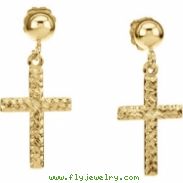 14K Yellow Gold Pair Cross Ball Dangle Earring