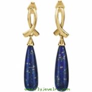 14K Yellow Gold Pair Genuine Lapis Earrings