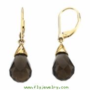 14K Yellow Gold Pair Genuine Smoky Quartz Brolette Earrings