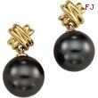 14K Yellow Gold Pair Round Tahitian Pearl Earring