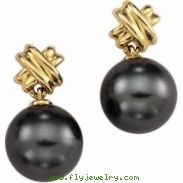 14K Yellow Gold Pair Round Tahitian Pearl Earring