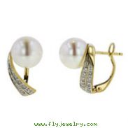 14K Yellow Gold Pearl & Diamond Earrings