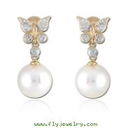 14K Yellow Gold Pearl & Diamond Earrings