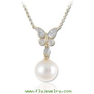 14K Yellow Gold Pearl & Diamond Necklace