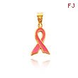 14K Yellow Gold Pink Enameled Awareness Ribbon Charm