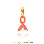 14K Yellow Gold Pink Enameled Awareness Ribbon Charm