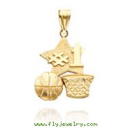 14K Yellow Gold Polished #1 Basketball Charm