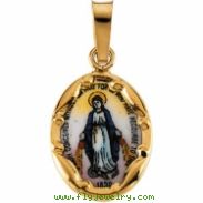 14K Yellow Gold Porcelain Miraculous Pendant