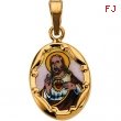 14K Yellow Gold Porcelain Sacred Heart Pendant