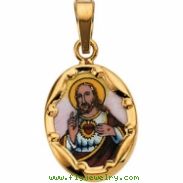 14K Yellow Gold Porcelain Sacred Heart Pendant