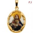 14K Yellow Gold Porcelain Sacred Heart Pendant