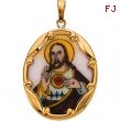 14K Yellow Gold Porcelain Sacred Heart Pendant