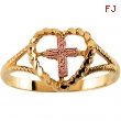 14K Yellow Gold Rose Cross Heart Ring