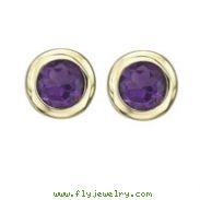 14K Yellow Gold Round Purple Amethyst Prong Set Studs