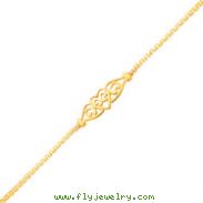 14K Yellow Gold Scrolled Heart Flat Chain Anklet