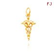 14K Yellow Gold Small Diamond-Cut Caduceus Charm