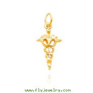 14K Yellow Gold Small Diamond-Cut Caduceus Charm